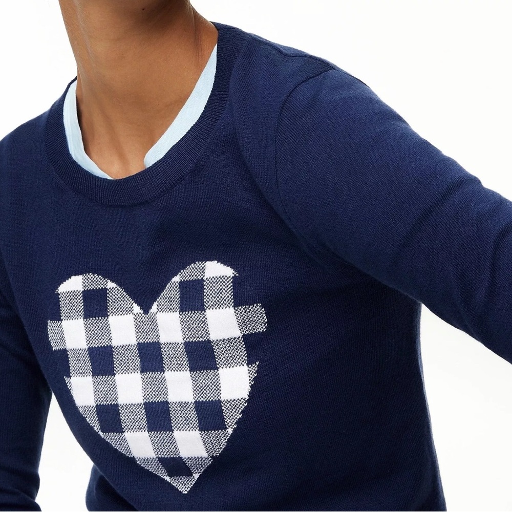 J.Crew Factory Women's NWT Heart Teddie Sweater In Gingham Heart Size L